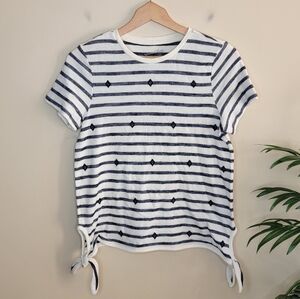 Universal Thread | Navy White Side Tie Top with Diamond Embroidery Size Small